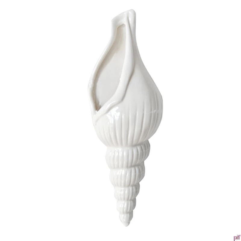 White Elegant Ceramic Wall Vase Mural-Conch Shaped