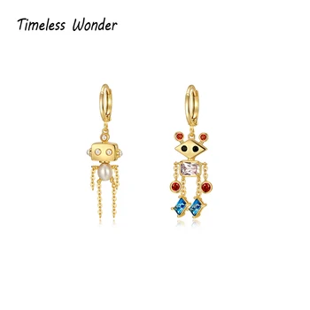 

Timeless Wonder Fancy Rhinestone Pearl Robot Drop Earrings Women Jewelry Gothic Boho Top Runway Designer Sweet Rare Kpop 6533