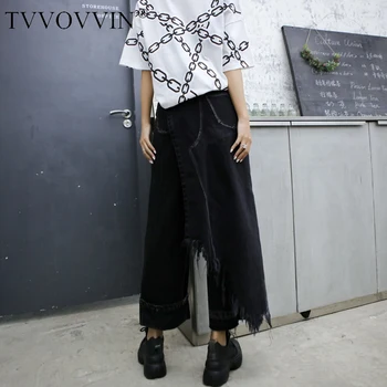 

loose High Waist Black Split Joint Denim Long Wide Leg Trousers Loose Fit Pants Women Fashion Tide Spring Autumn 2020 GVRT
