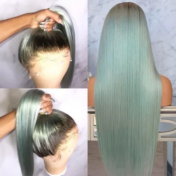 

High Ponytail T4/Green Ombre Full Lace Wigs for Women Brazilian Transparent Lace Front Human Hair Wigs With Bleached Knots
