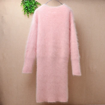 

Top mujer femme elegant slim long dresses sweet pink long sleeves Mink cashmere knitted sweaters basic pullovers fashion clothes