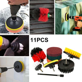 

11Pcs Electric Drill Cleaning Brush Kits Pad Brush Connector Reach Extension Grout Tile Cleaner Scrub Tool Power Attachments