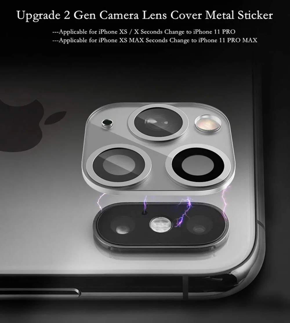 Сплав Поддельные объектив камеры пленка для iPhone X XS MAX наклейка секунд изменить на iPhone 11 Pro Max Стекло протектор кольцо Крышка