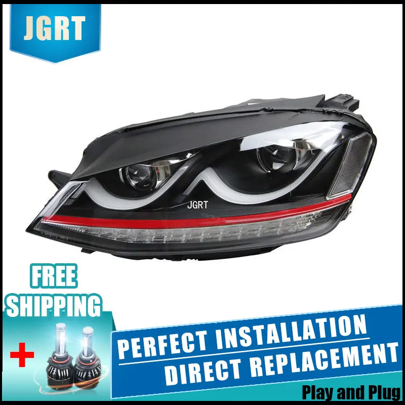 2 шт. светодиодный фары для VW Golf7 2013- Автомобильный светодиодный фонарь с двойными ксеноновыми линзами автомобильные аксессуары дневные ходовые огни противотуманные фары
