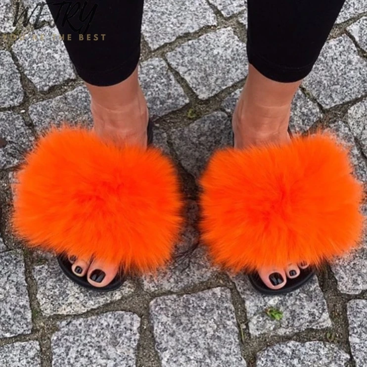 fox fur slippers Г.; летние шлепанцы без задника с мехом лисы; милые плюшевые шлепанцы из натурального меха лисы; Роскошные модные пляжные шлепанцы; размеры 36-45 - Цвет: fox fur slippers