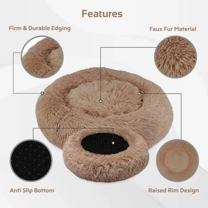 Round Dog Bed House Long Plush Basket Fluffy Sofa Pet Bed for Samll Large Dogs Cat Winter Warm Puppy Cushion Kennel Pet Supplies