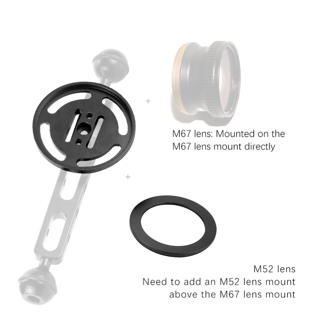 Underwater Photography Photo Studio Adapter Diving Adapter M52 M67 Adapter Mount for 52mm 67mm Thread Lens Holder Camera case
