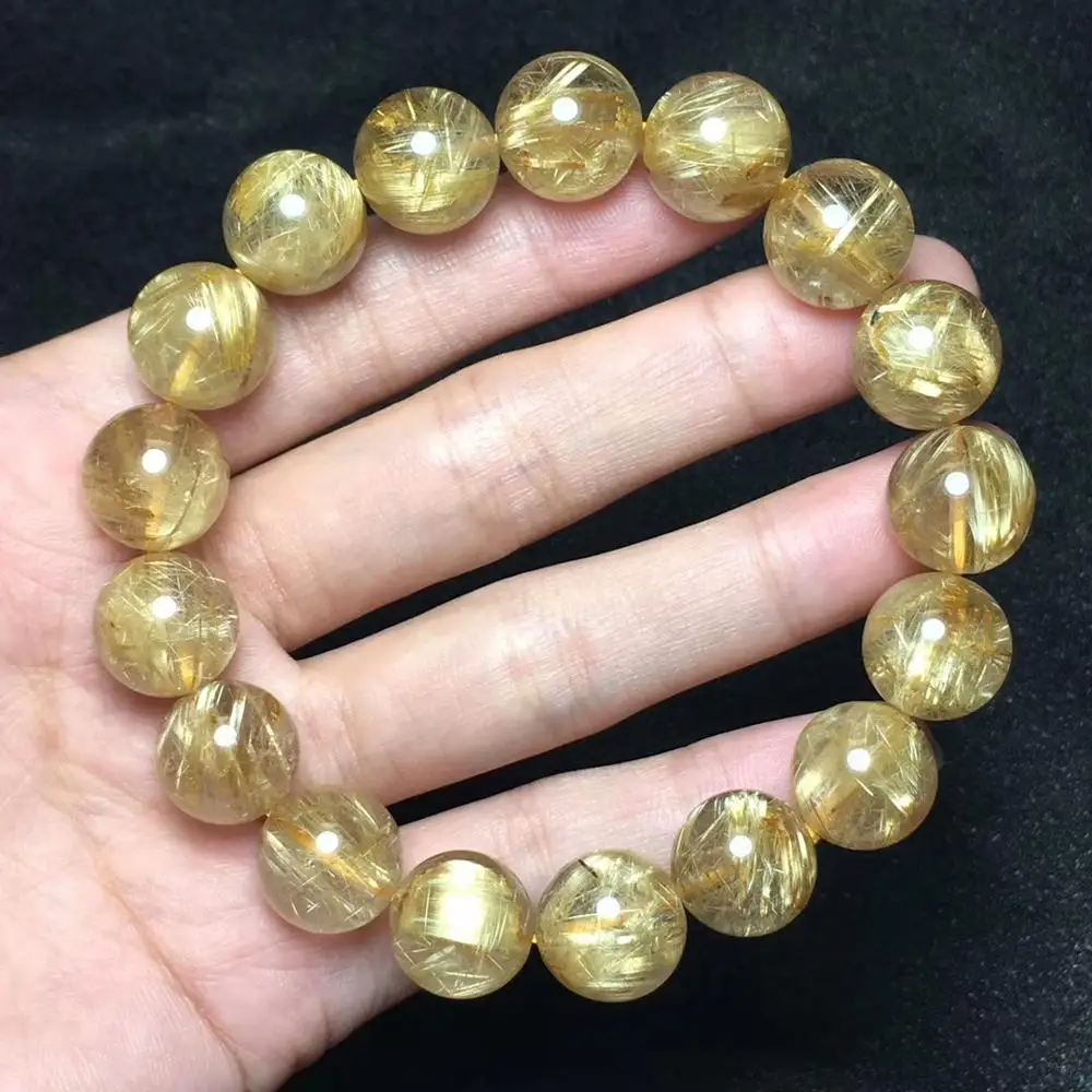 

13mm Natural Gold Rutilated Quartz Best Crystal Woman Man Brazil Wealthy Clear Round Beads Bracelet Jewelry Certificate AAAA