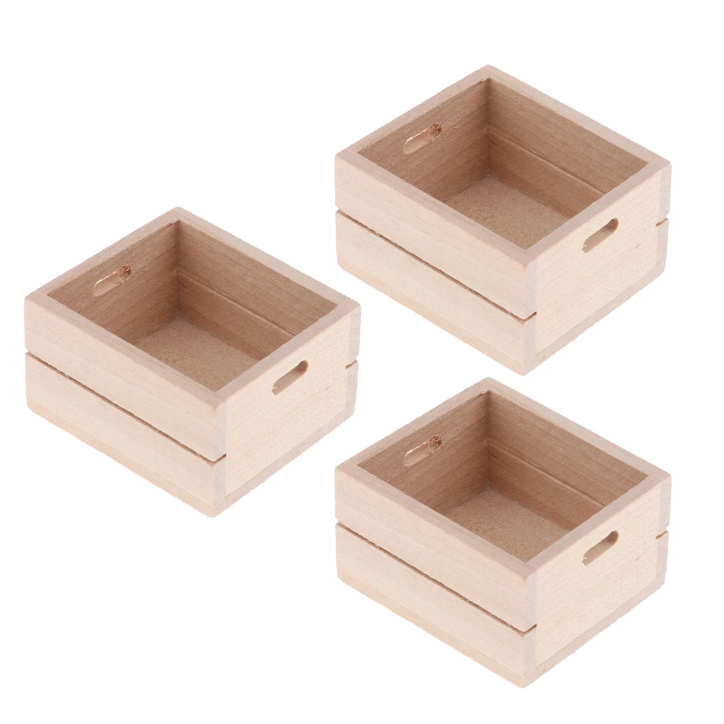 3pcs Dollhouse Miniature Basket Wooden Vegetable Storage Box for 1/12 Scale Doll House Decorations | Игрушки и хобби