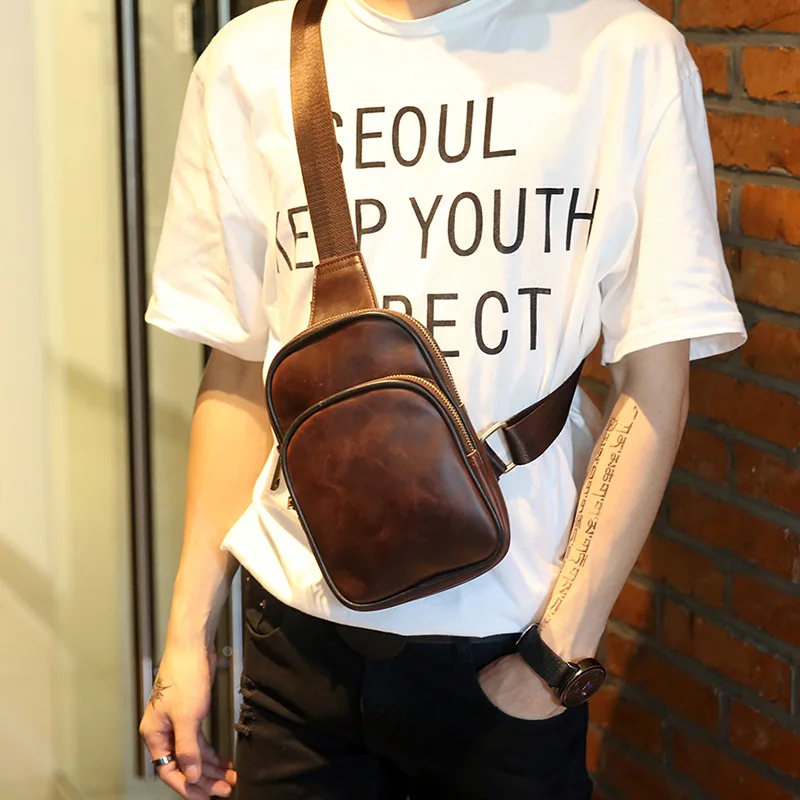 

New retro purse men's small chest bag Korean men's handbags tide men's small leisure leather chest bag