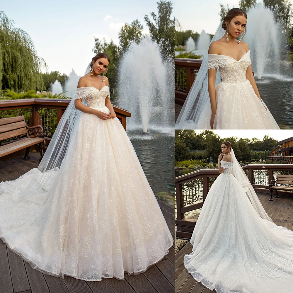 Off The Shouler 2020 Wedding Dresses Appliques Sequins Country Bridal Gowns Sweep Train Beach Dress Robes De Mariée | Свадьбы и