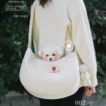 Handmade Pet Dog Puppy Kitten Carrier Outdoor Travel Handbag Canvas Single Shoulder Cat Bag Sling Comfort Tote Bag Breathable 4