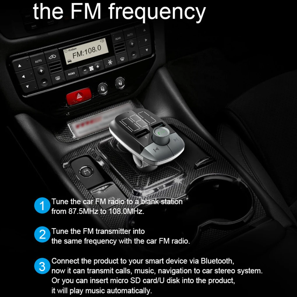 Большой экран T50 Автомобильный Bluetooth MP3-плеер громкой связи Обнаружение напряжения FM передатчик 2.4A автомобильное зарядное устройство