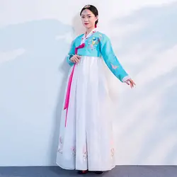 Новый корейский традиционный дворцовый женский традиционный длинный рукав костюм ханбок Dachangjin Улучшенный костюм вышитое платье ханбок