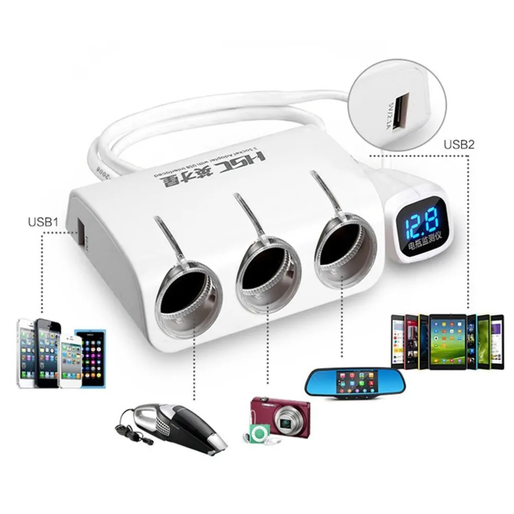 3 розетки автомобильный прикуриватель адаптер питания двойной 2 USB Автомобильное зарядное устройство для Iphone для samsung YC-401A