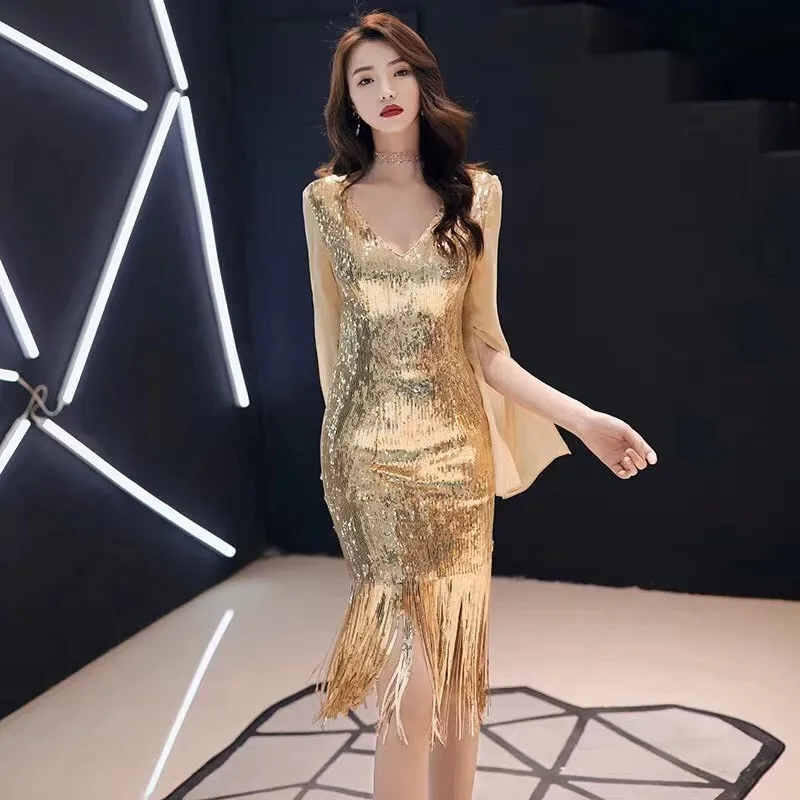 Сексуальное платье с пайетками Для женщин Bodycon с серебристыми блестками вечерние платья с длинным рукавом и разрезами блесток клуб платье золотого сияния к требованиям заказчика; сверкающие; вечернее платье