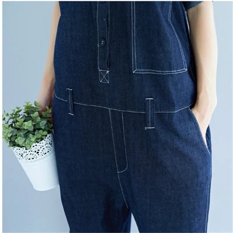 Korean Jean Jumpsuit Ladies 2020 Summer Short Sleeve Overalls Playsuit Female Pocket Loose Casual Denim Women комбенизон Z172