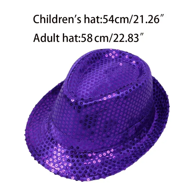 Джазовая шляпа с блестками для взрослых и детей, однотонные вечерние кепки с широкими полями