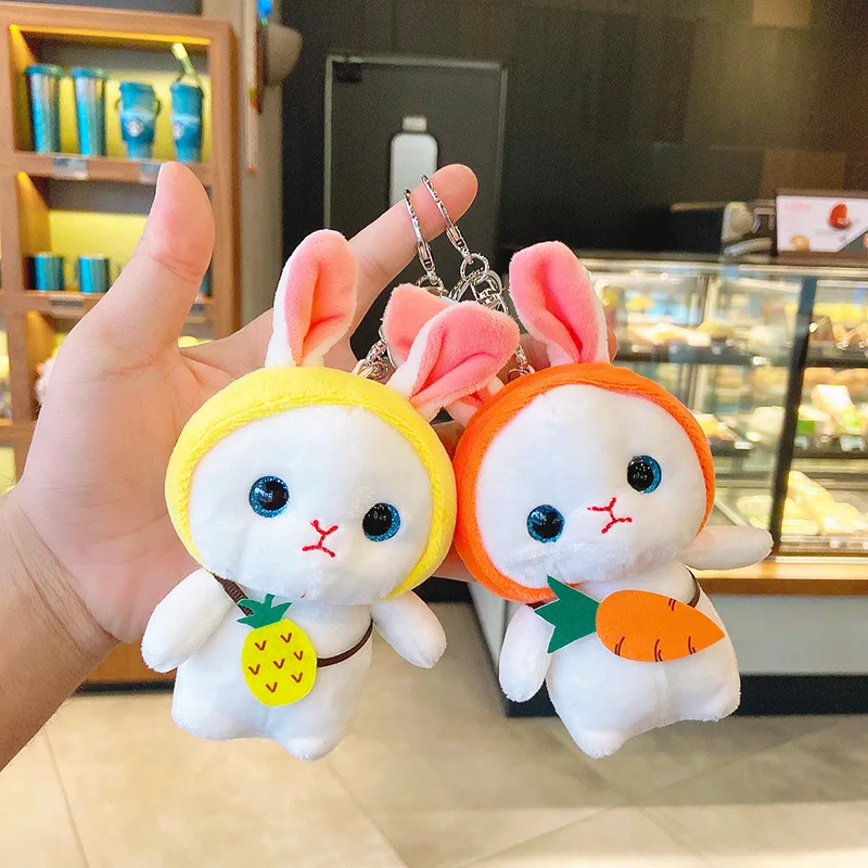Kawaii Rabbit Plush with Carrot Keychain Boy Girl Cute Gift Backpack Ornaments Phone Bag Accessories Desktop Decoration Kids Toy
