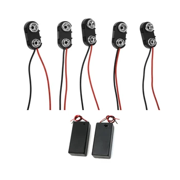 

7 Pcs Accessories:2 Pcs 9V Battery Storage Case ON/OFF Switch W Cap & 5 Pcs Cable Connection Clips Connector Buckle