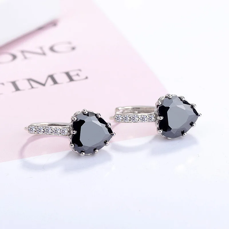Bague Ringen, Настоящее серебро 925 пробы, серьги для женщин с цирконием, блестящий камень, для женщин, для свиданий, юбилей, ювелирное изделие, подарок - Цвет камня: black