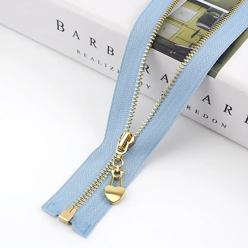 light blue Металлическая молния 3# с открытым концом 40/50/60/70 см с золотыми зубьями для застежки-молнии для сумки кошелек пуховик, куртка, юбка, аксессуары для одежды ZA038 - Цвет: light blue