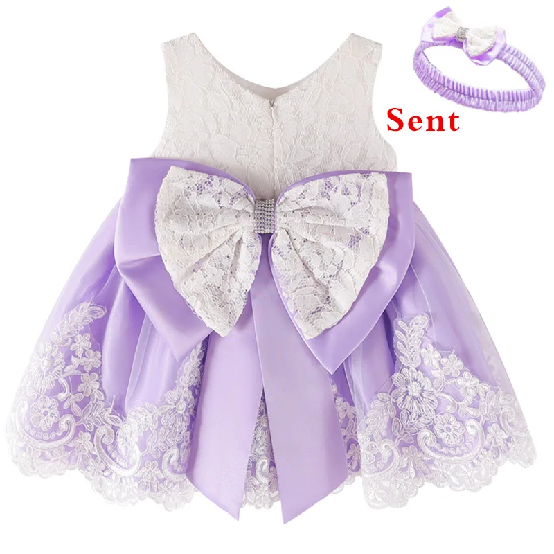 Кружевное платье для малышей розовое платье для крещения с большим бантом для девочек 1 год, платье для дня рождения, свадьбы, г. Летнее платье для маленьких девочек - Цвет: As picture
