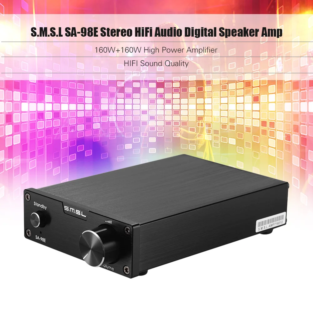 S.M.S.L SA-98E профессиональный стерео HiFi цифровой динамик аудио усилитель Amp TDA7498E с адаптером питания Алюминиевый Чехол