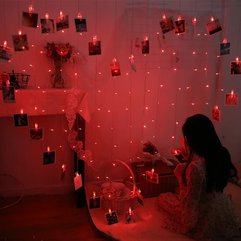 

Manufacturers Clip Lighting Chain Background Bedroom GIRL'S Heart Network Red Ornamental Festoon Lamp Flashing Light String Ligh