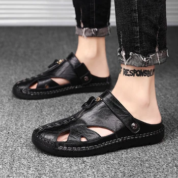 

Genuine Leather Sandals Men Shoes Men Sandals Shoes handmade sewing Mens Sandals Summer Shoes Chaussure Homme big size 48