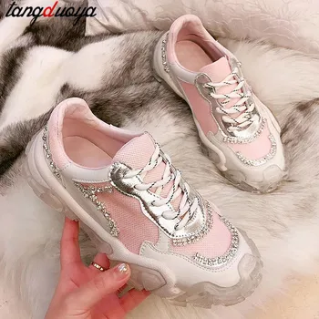 

Women's platform running shoes women's sports shoes mesh breathable sports shoes rhinestone walking shoes ladies gym casual shoe