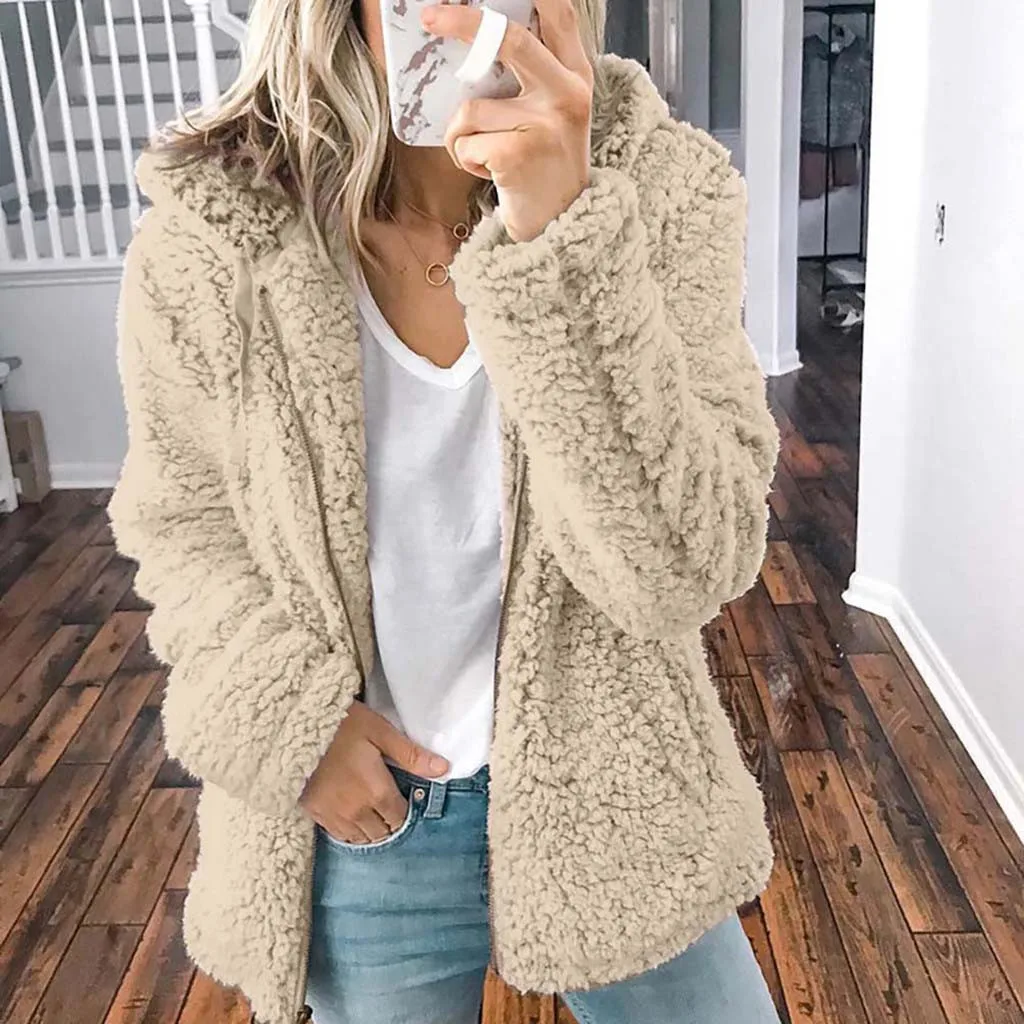

Faux Fur Coat Women Soft Zipper Fur Jacket Female Plush Overcoat Casual Teddy Outwear Turndown-collar Loose Plush Coat 9m35