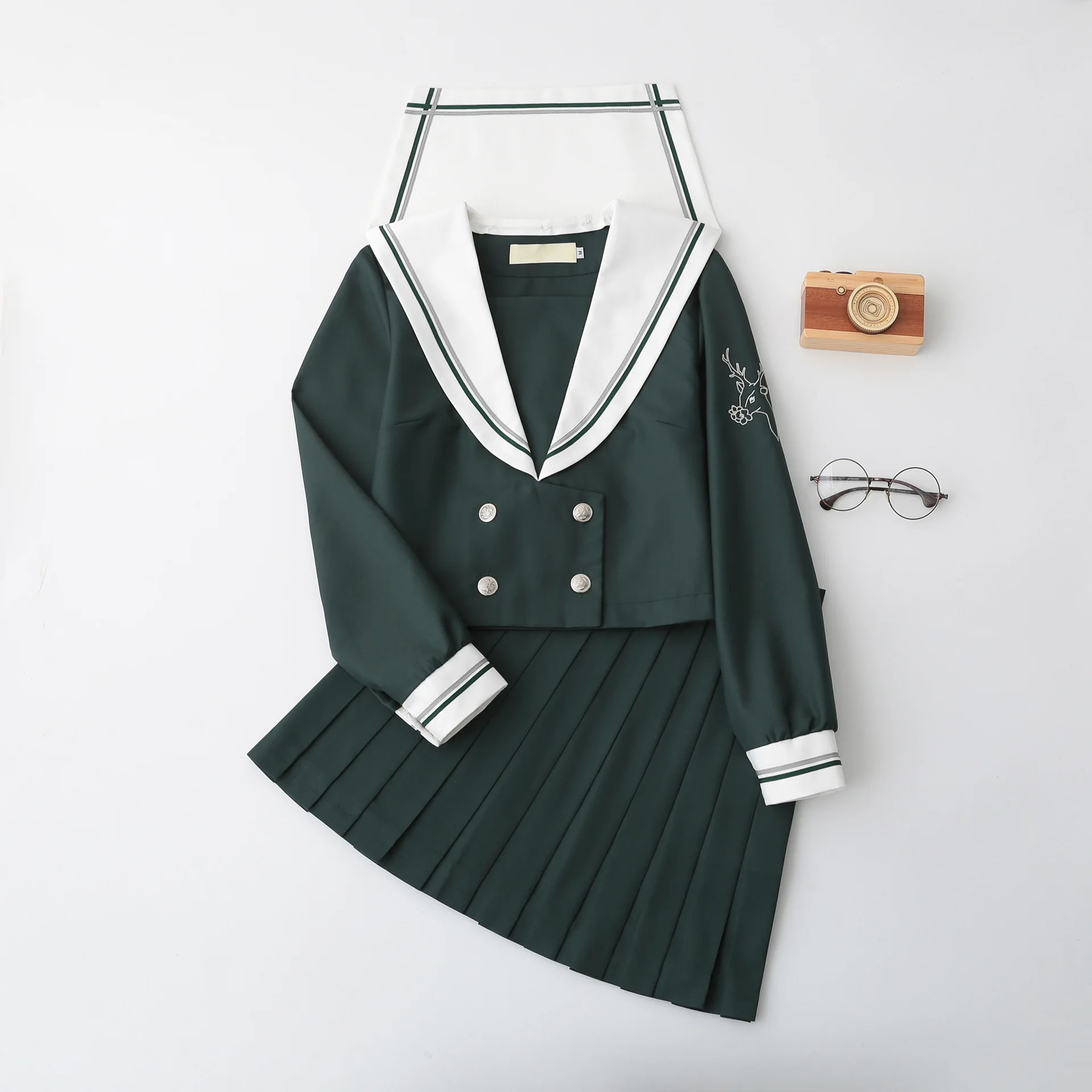 Japanese School Dresses Dark Green Sailor Suit Cosplay Anime Students Long-sleeved Top Pleated Skirt For Girl Jk Uniform Costume