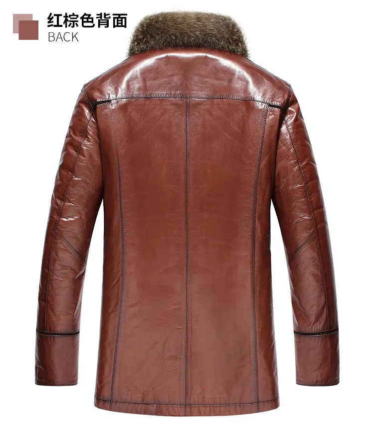 Новое поступление, зимнее мужское кожаное пальто, овечья кожа, куртка из меха енота, большой меховой воротник, мужское меховое пальто