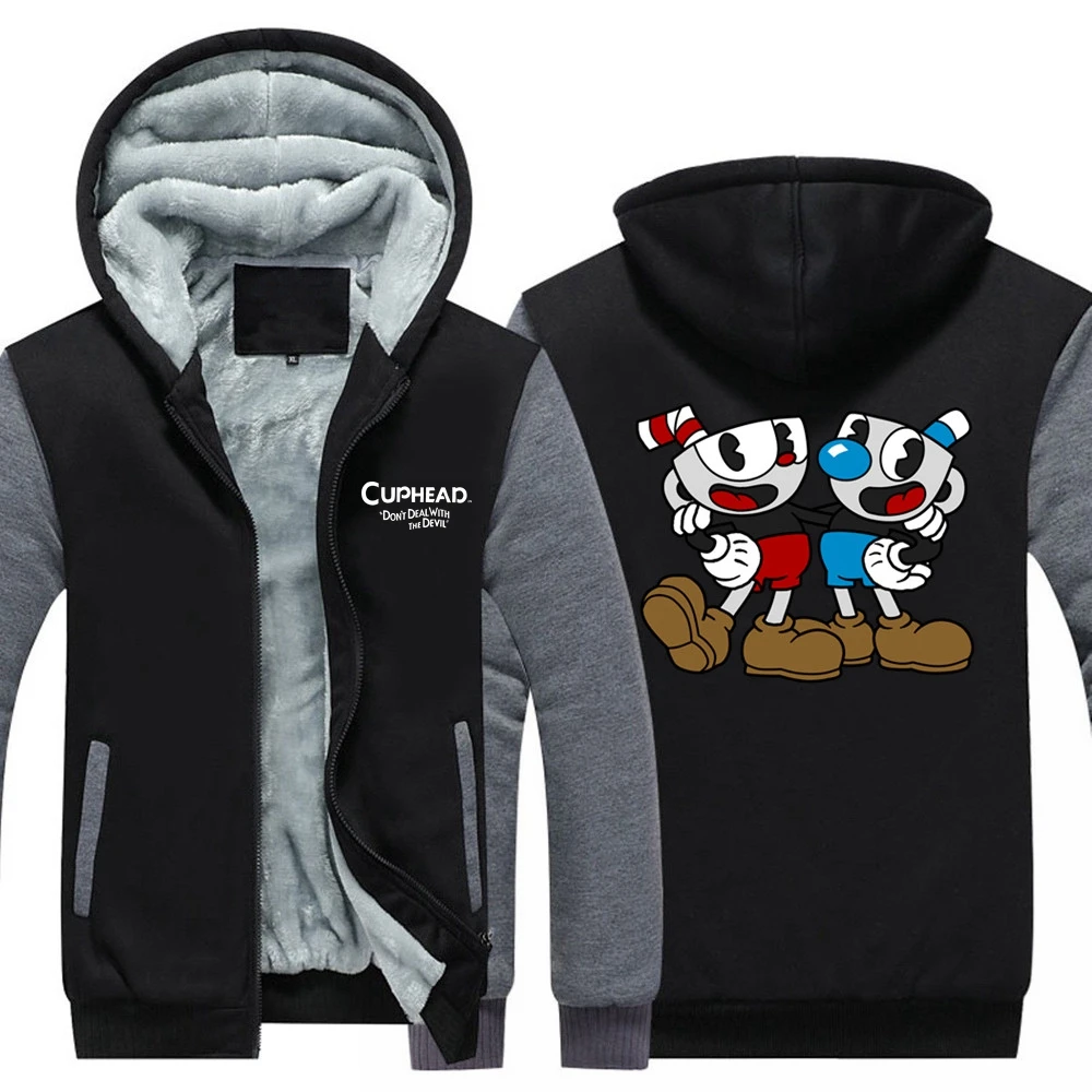 6 стильных серых игр Cuphead Mugman Толстовка Зимняя Повседневная супер теплая куртка утолщенная молния с капюшоном повседневные толстовки - Цвет: 4