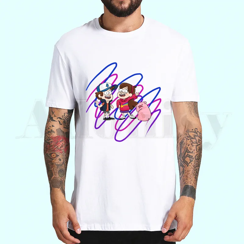 Гравити Фолз футболка для мужчин короткий рукав повседневные мужские топы аниме мультфильм футболка для мужчин печатная белая футболка женские футболки - Color: R
