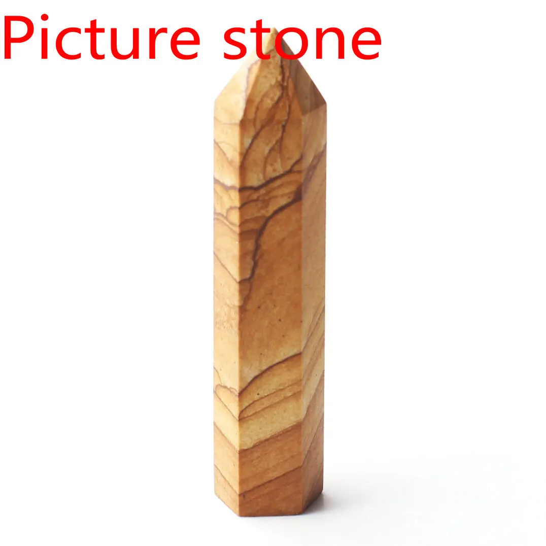picture stone Кристалл обелиск точка палочка ювелирные изделия Красочные Флюорит розовый кварц исцеление чакры в рейки декоративная статуэтка Фигурное ожерелье подарок - Цвет: picture stone