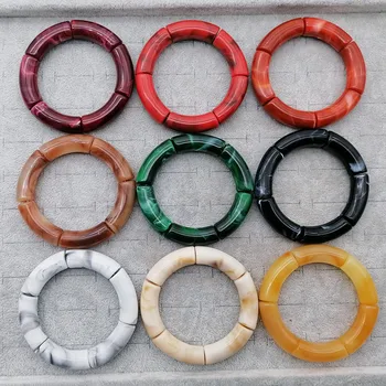 

FishSheep Statement Marbling Acrylic Bracelets Wristband For Women Boho Resin Tube Beads Charm Bracelets & Bangles Jewelry Gifts