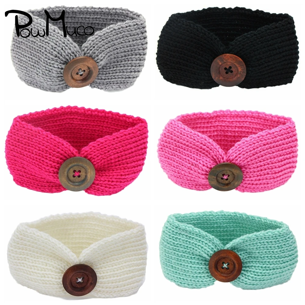 

Powmuco Solid Color Handmade Knitting Wool Elastic Headband Fashion Warm Baby Girl Hairband DIY Clothing Decoration Holiday Gift