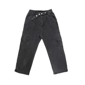 

Men Jeans Denim Oversize Pockets Vintage Grey High Street Loose Straight Washed Pants Outdoor Slimple HIP HOP Punk Streetwear
