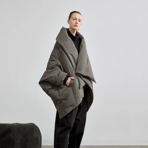 Дизайн AIGYPTOS, Женское зимнее плотное теплое пальто средней длины с рукавами «летучая мышь», пальто-пуховик большого размера, Двусторонний пуховик - Цвет: Grey