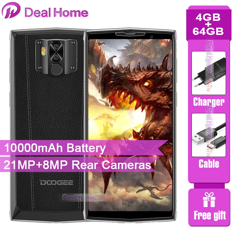 

Doogee N100 10000mah Battery Mobile Phone 5.9 inch FHD+ Display 4GB RAM 64GB ROM Octa Core MT6763 21MP+8MP Camera 4G Smartphone