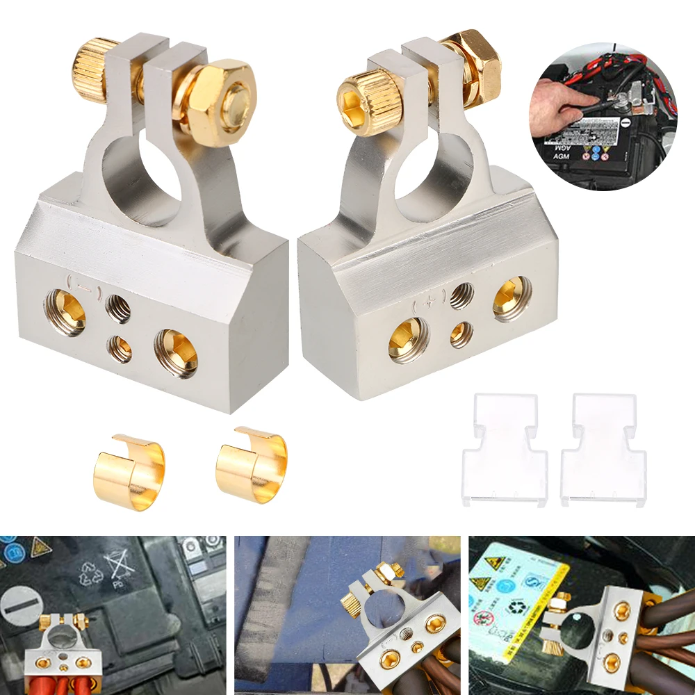 Battery Terminals 2Pcs Car Battery Terminal Connectors Audio Stereo Cable Clamps 0/2/4/8/10GA Adapter Modified Set