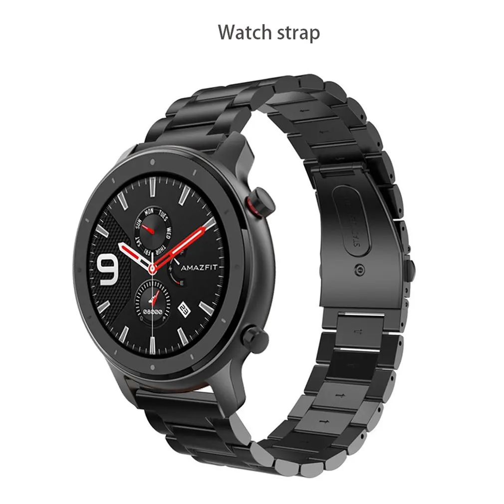 

Replacement Strap Watchband For Huami Watches Gtr (47Mm / 42Mm) Double Snap Three Beads Solid Steel Professional Fashion