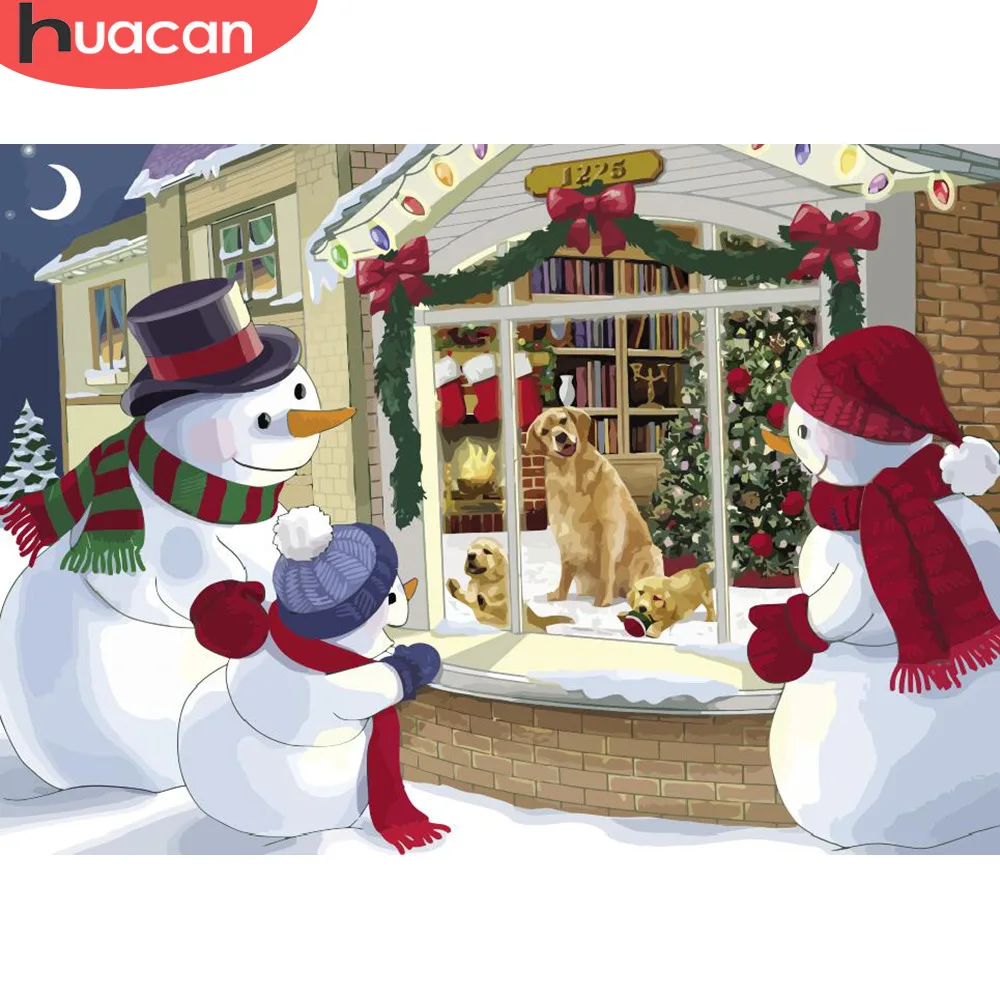 

HUACAN Oil Painting By Numbers Snowman Scenery HandPainted Kits Drawing Canvas DIY Pictures Christmas Landscape Home Decor