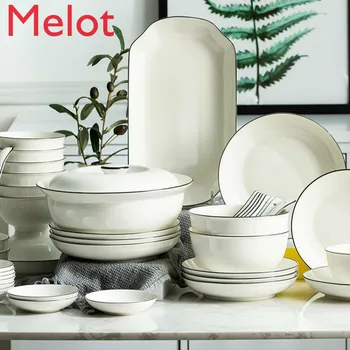 

Jingdezhen dishes light luxury set Nordic wind bone porcelain dishes dishes household microwave Japanese tableware