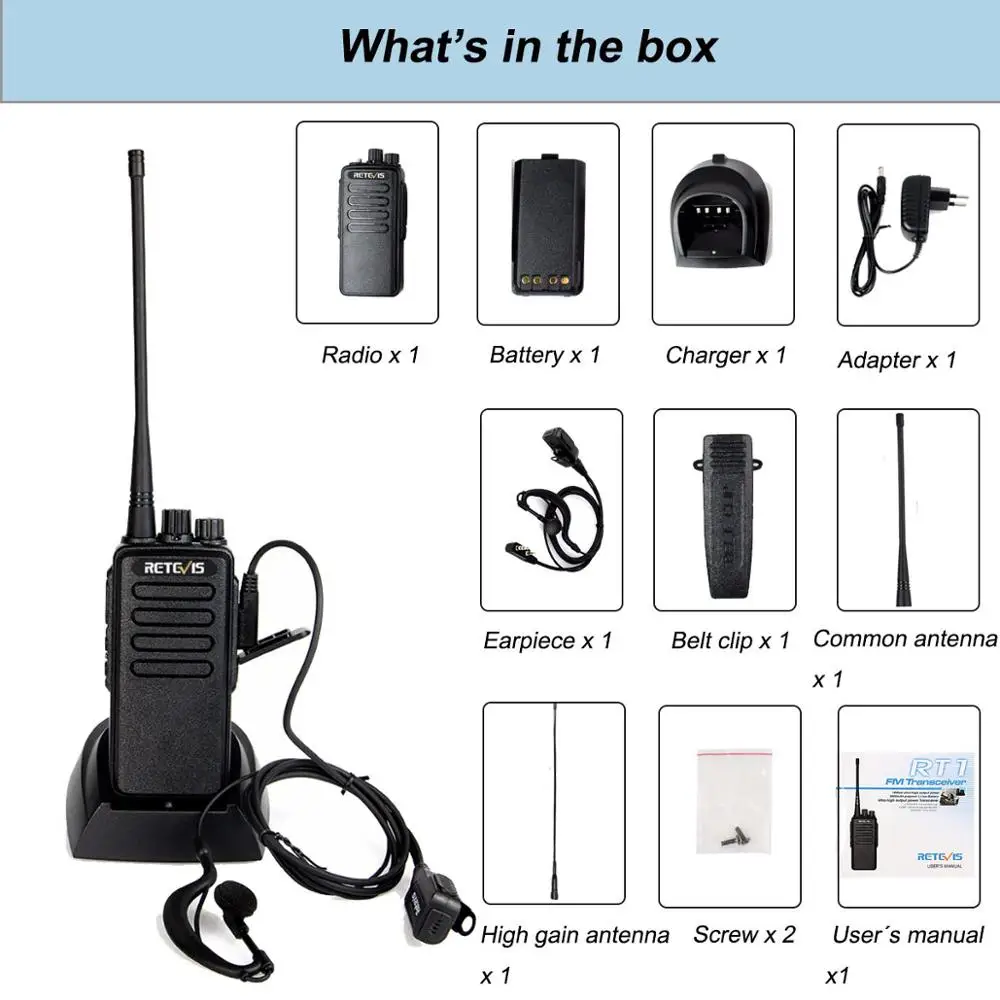 Высокая Мощность профессиональная рация Retevis RT1 VHF(или UHF) VOX 3000mAh две антенны двухстороннее радио Comunicador рация