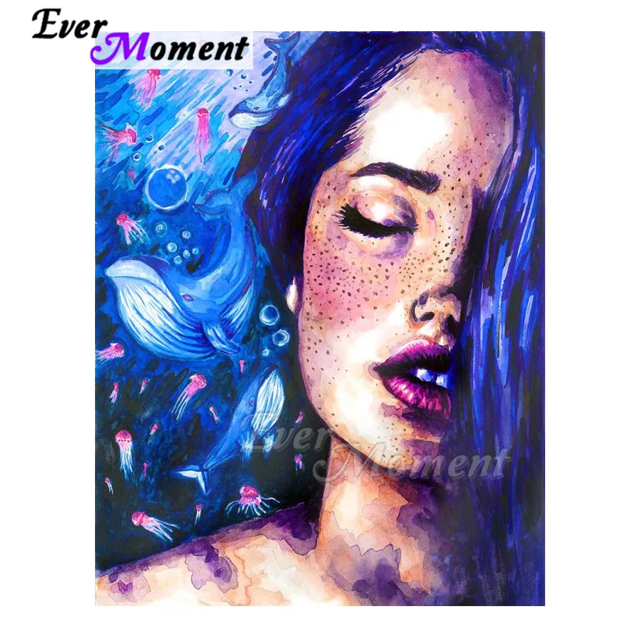 Алмазная живопись Ever Moment ручная работа женские голубые волосы морская веснушка