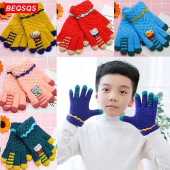 

BEQSQS Winter Warm Baby Gloves Children Knitted Stretch Mittens Kids Solid Girls Gloves Full Finger Glove Knitted Boys Gloves
