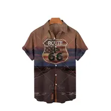

2022 Fashion New Men Street Trend Shirts Casual Hawaiian American Flag Shirt Route 66 3d Printed Vacation Blouse Plus Size Tops